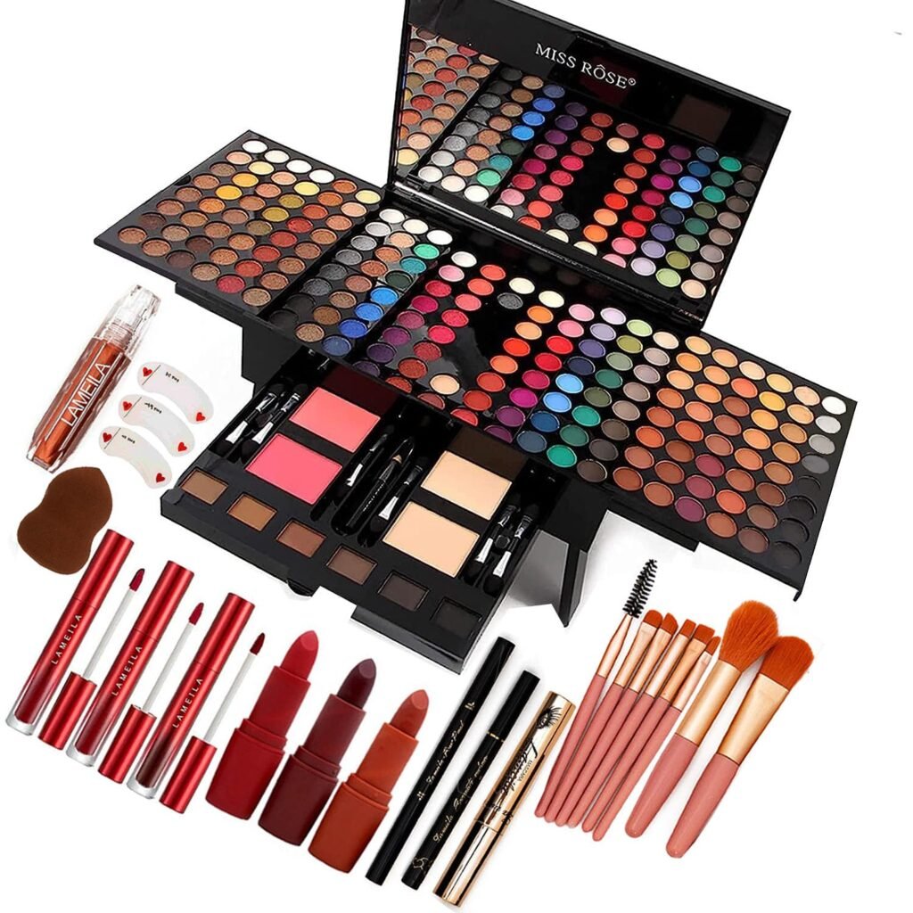 Paleta de maquillaje de 190 colores, kit de maquillaje profesional para mujeres, kit completo de maquillaje todo en uno para mujeres y principiantes, incluye sombra de ojos, lápiz labial,