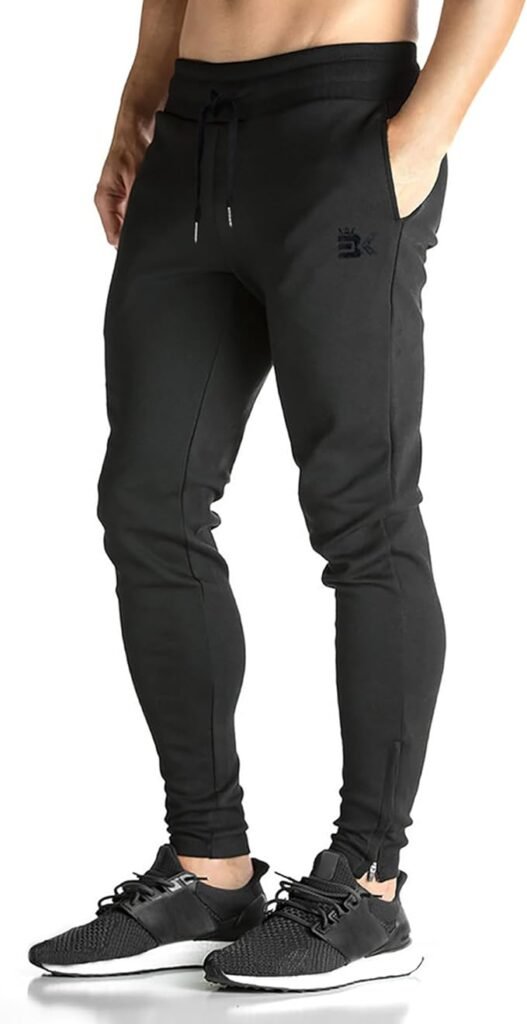 Brokig - Pantalones deportivos con cremallera para hombre, pantalones casuales para entrenamiento y gimnasia, cómodos pantalones de chándal ajustados con bolsillos