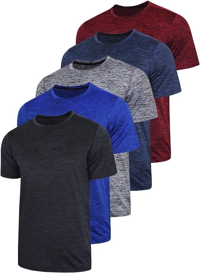 Paquete de 5 camisetas de manga corta, con cuello redondo y de secado rápido para hombre, camisetas deportivas para correr, entrenar o ir al gimnasio