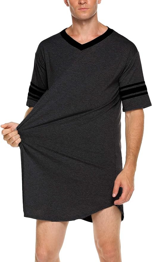 Ekouaer Camisón cómodo para hombre, cuello en V grande y alto, manga corta, suave, suelto, pijama para dormir