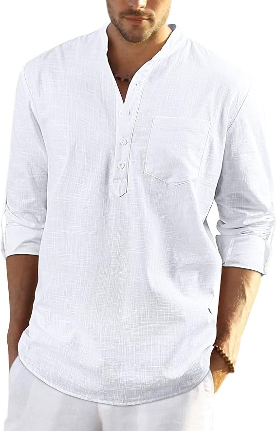 Enlision Camisa de Lino Manga Larga para Hombre Camisas Informales de Verano Camisa Suelta de Ocio de Color Sólido con Botónes Top con Bolsillo